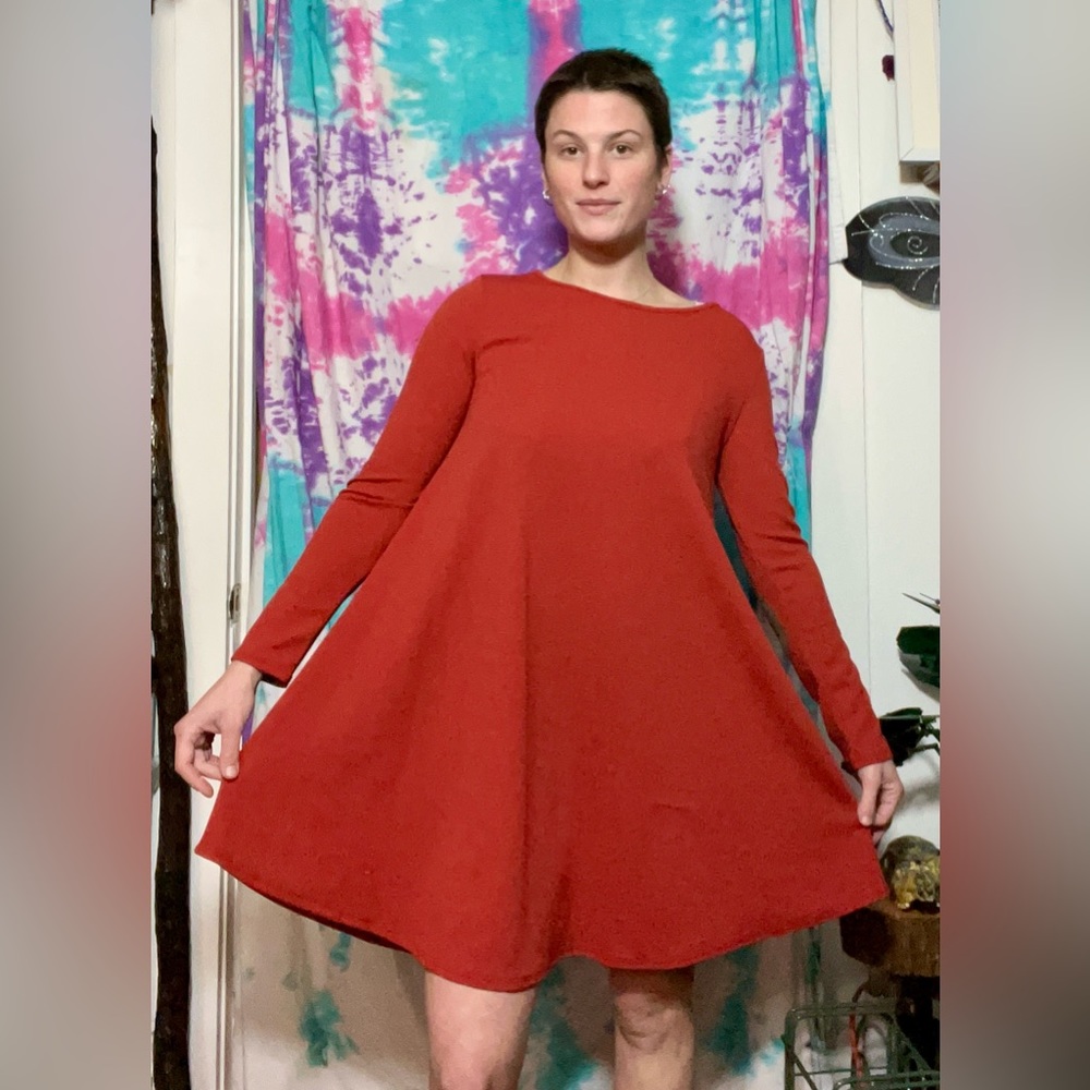 a•gain Burnt Orange Dress with Faux Suede Elbow Patches